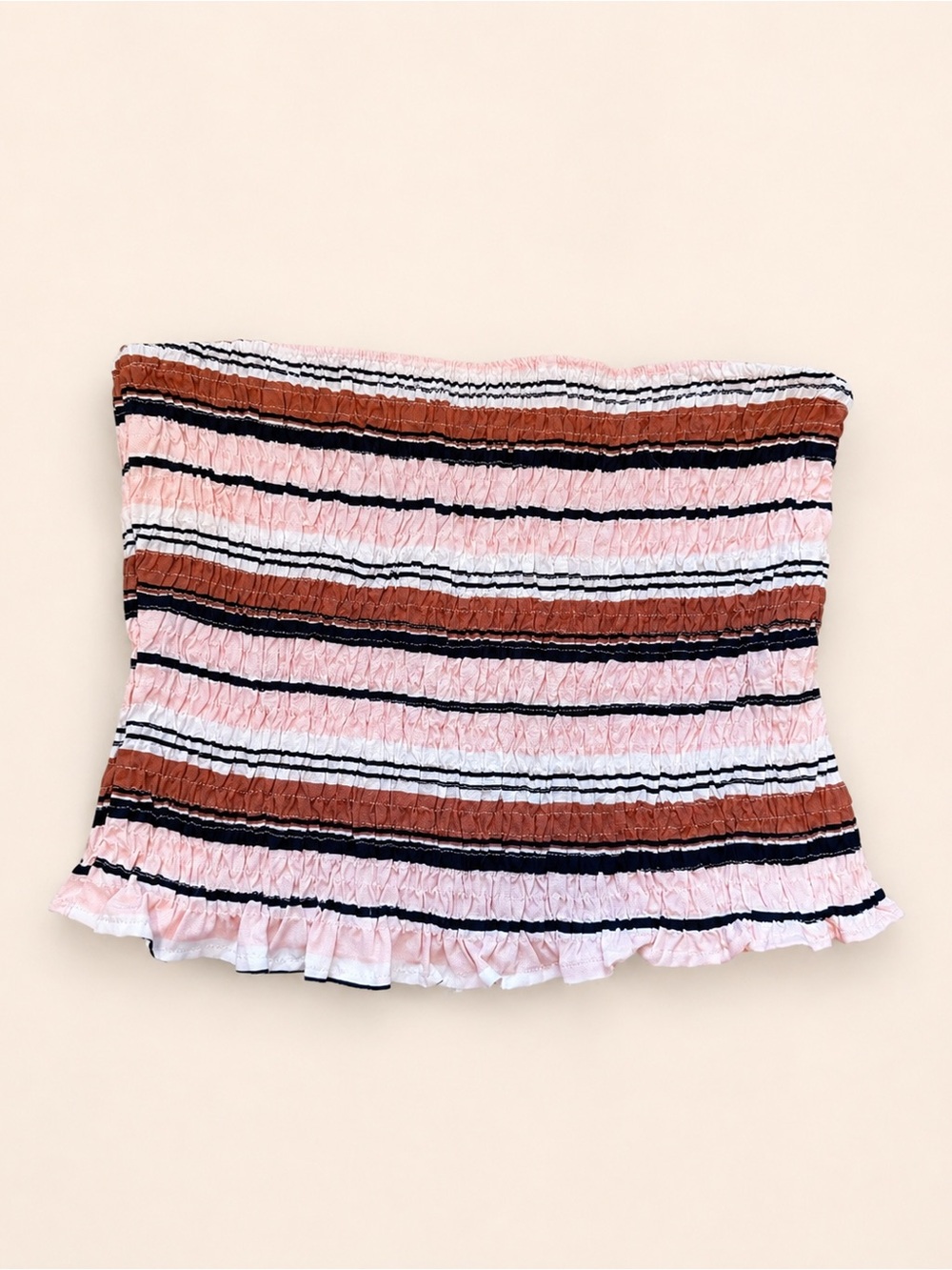Stylehouse Pink Striped Smocked Tube Crop Top Size M